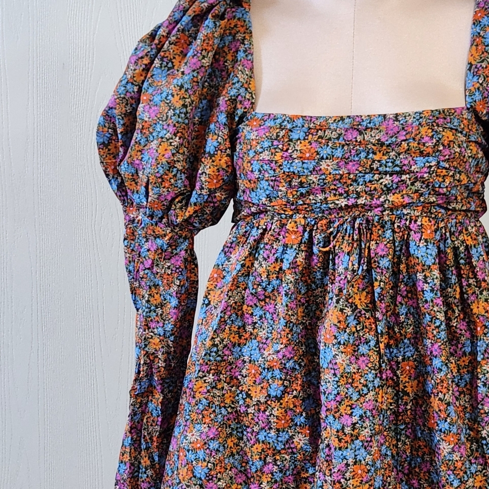 New!For Love And Lemons Brittany Long Sleeve‎ Floral Print Mini Dress - Picture 7 of 10